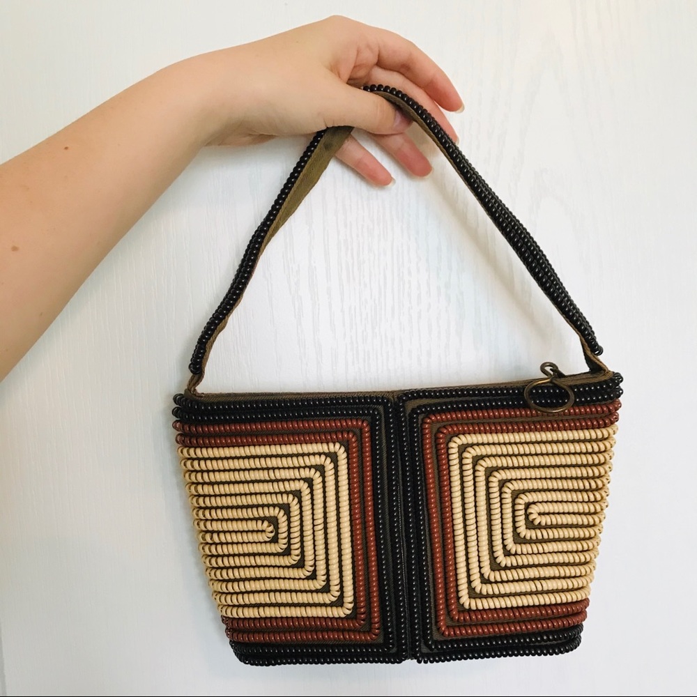 Vintage Faux “Wooden Beaded” Coil Handbag Purse